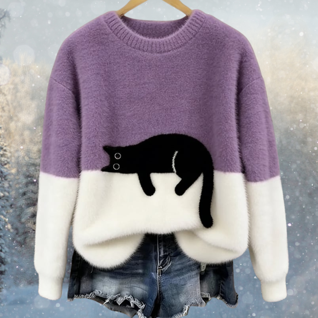 Sara | Maglione Caldo Da Donna Con Motivo Gatto