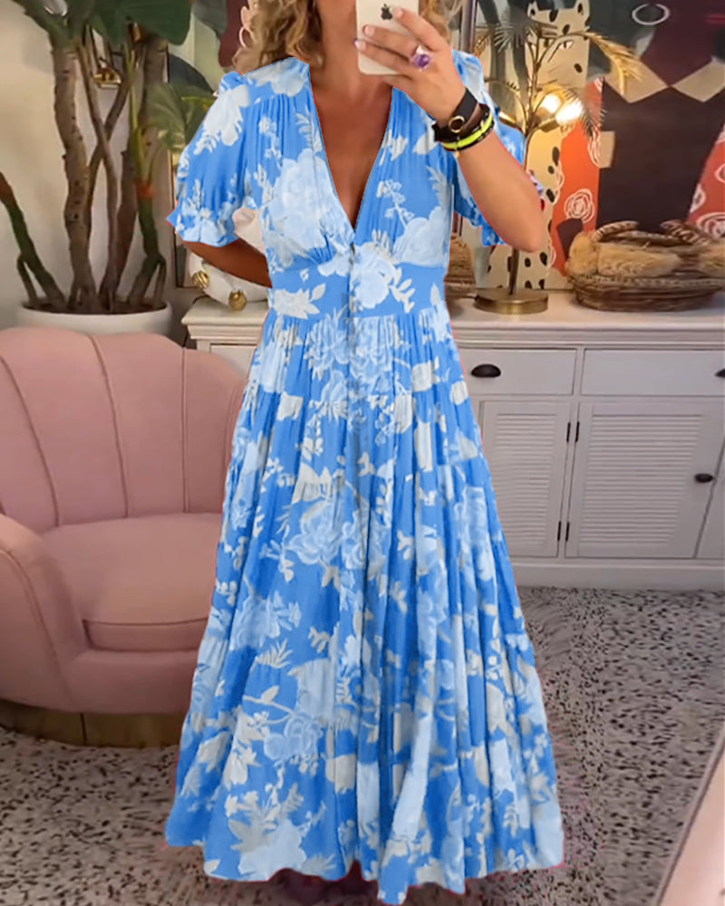 Carine | Abito Con Tasche a Scollo a V Con Stampa Floreale