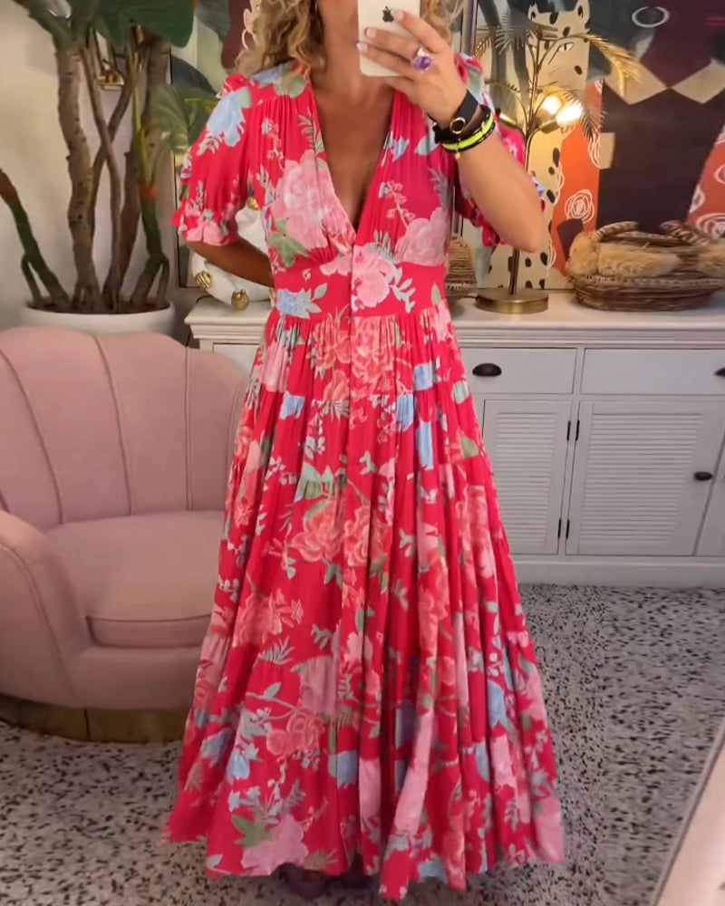 Carine | Abito Con Tasche a Scollo a V Con Stampa Floreale