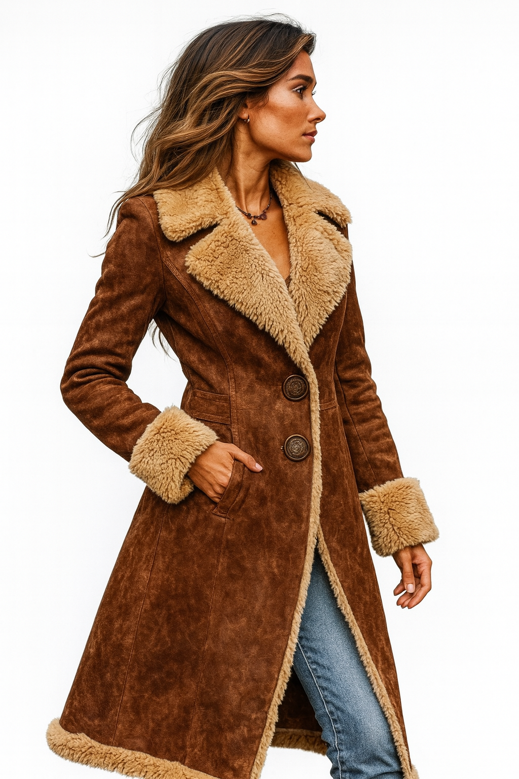 Nuvia | Cappotto Lungo di Ispirazione Vintage con Pelliccia