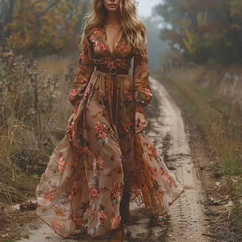 Eliana – Abito Maxi Boho con Gonna a Balze per Donna