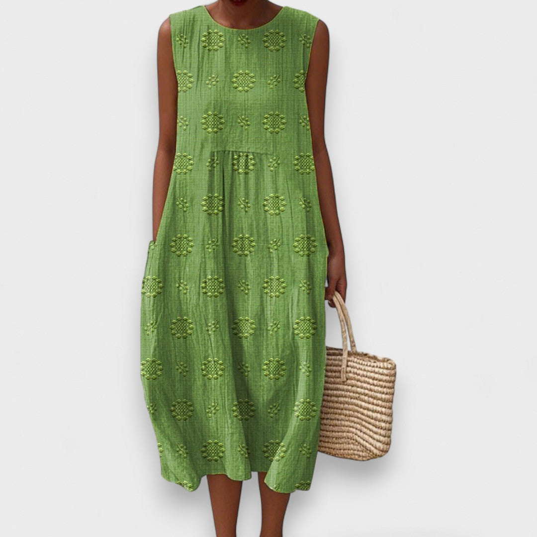 Nina - Elegante Abito In Cotone Senza Maniche Con Tasche