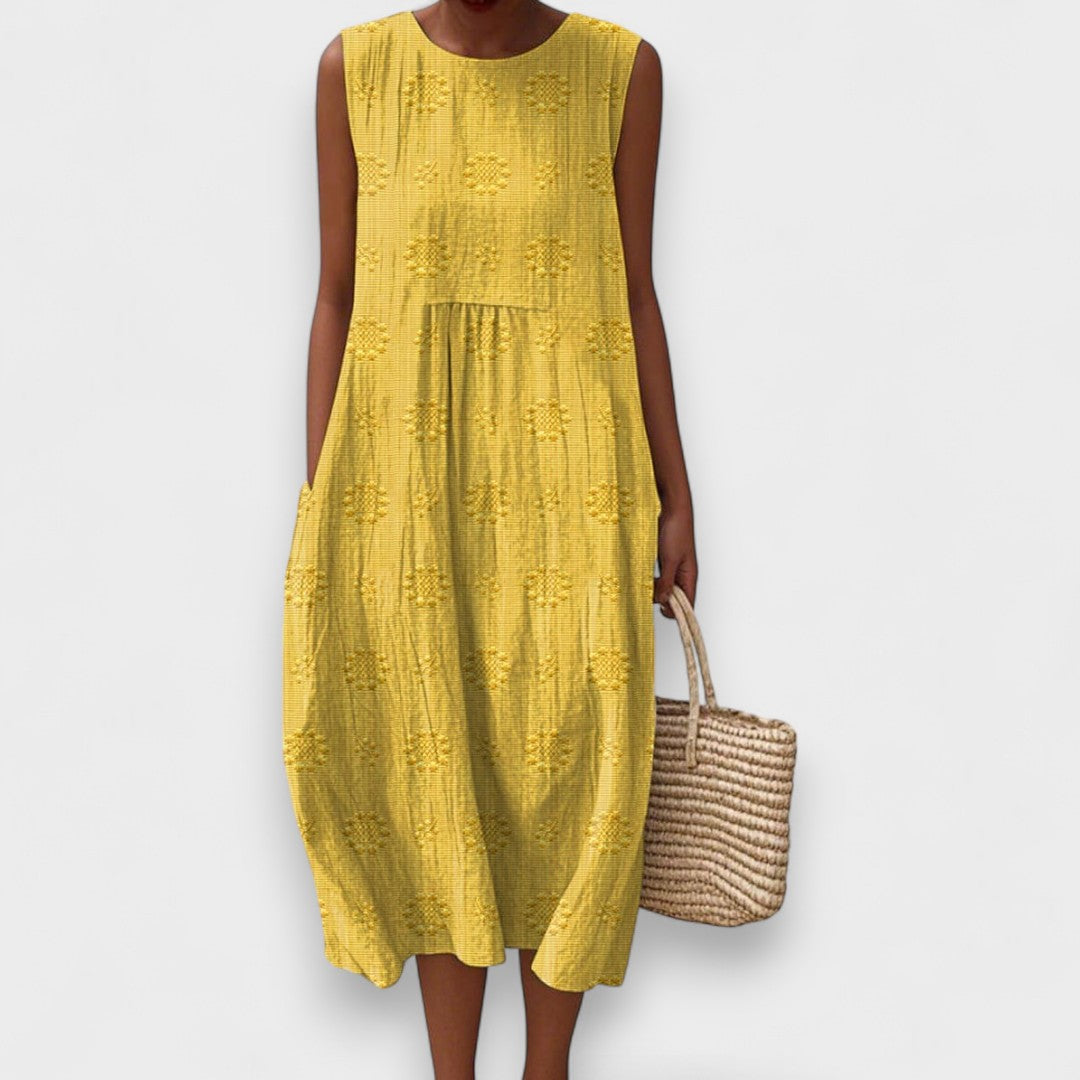 Nina - Elegante Abito In Cotone Senza Maniche Con Tasche