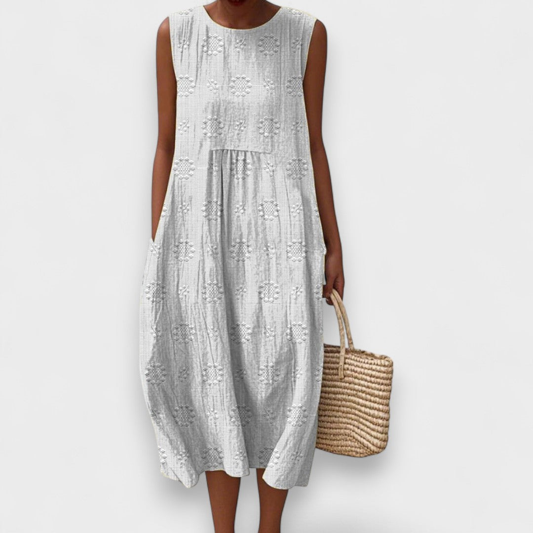Nina - Elegante Abito In Cotone Senza Maniche Con Tasche