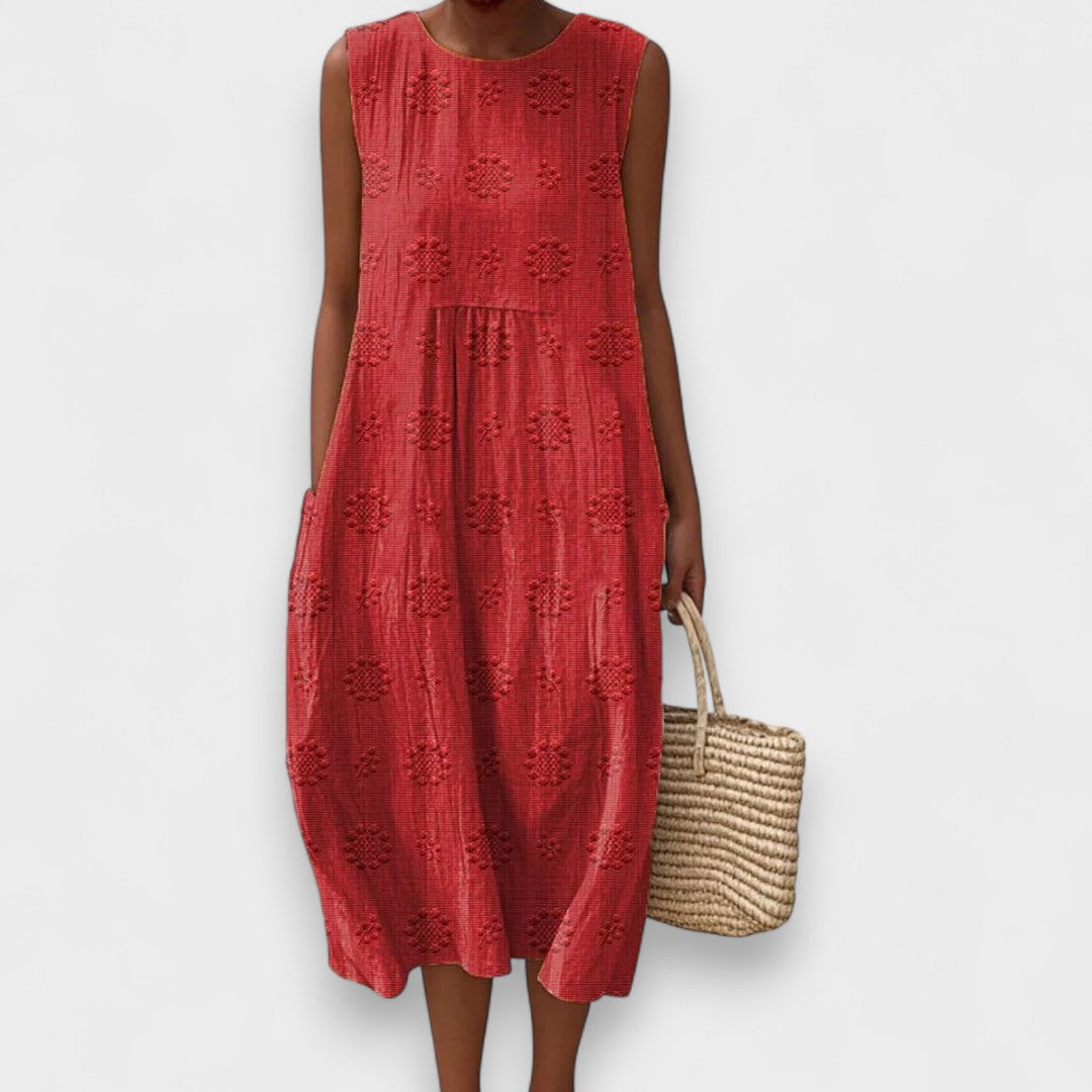 Nina - Elegante Abito In Cotone Senza Maniche Con Tasche