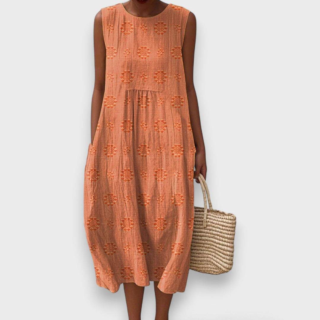 Nina - Elegante Abito In Cotone Senza Maniche Con Tasche