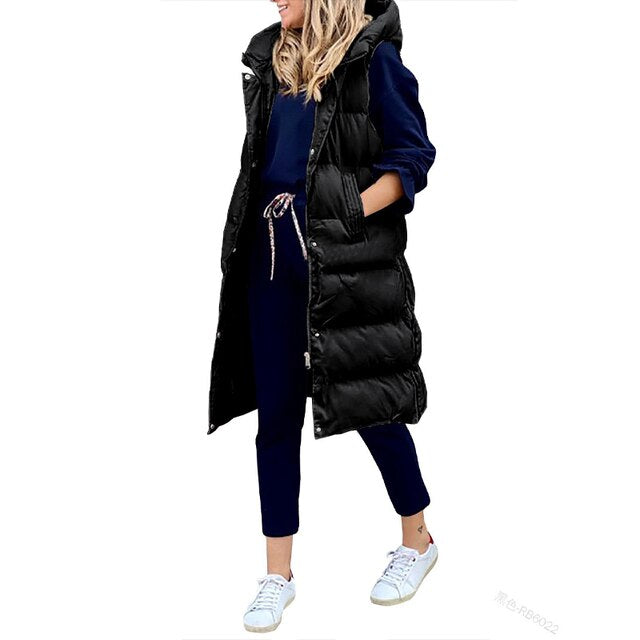 Lena - Gilet Cappotto Lungo in cotone Giacca Senza Maniche