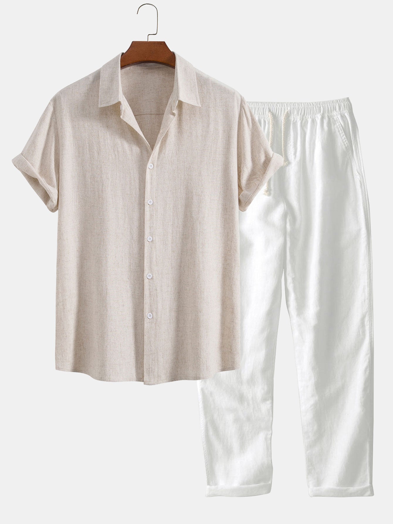 Camicia In Misto Lino E Viscosa Con Bottoni E Pantaloni Dritti In Lino