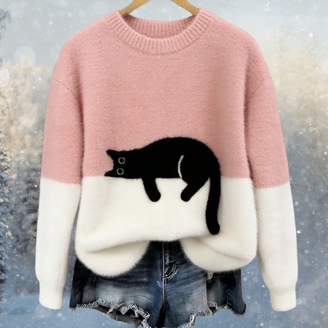 Sara | Maglione Caldo Da Donna Con Motivo Gatto