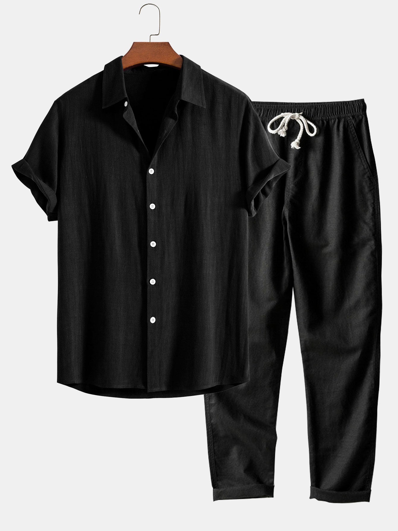 Camicia In Misto Lino E Viscosa Con Bottoni E Pantaloni Dritti In Lino