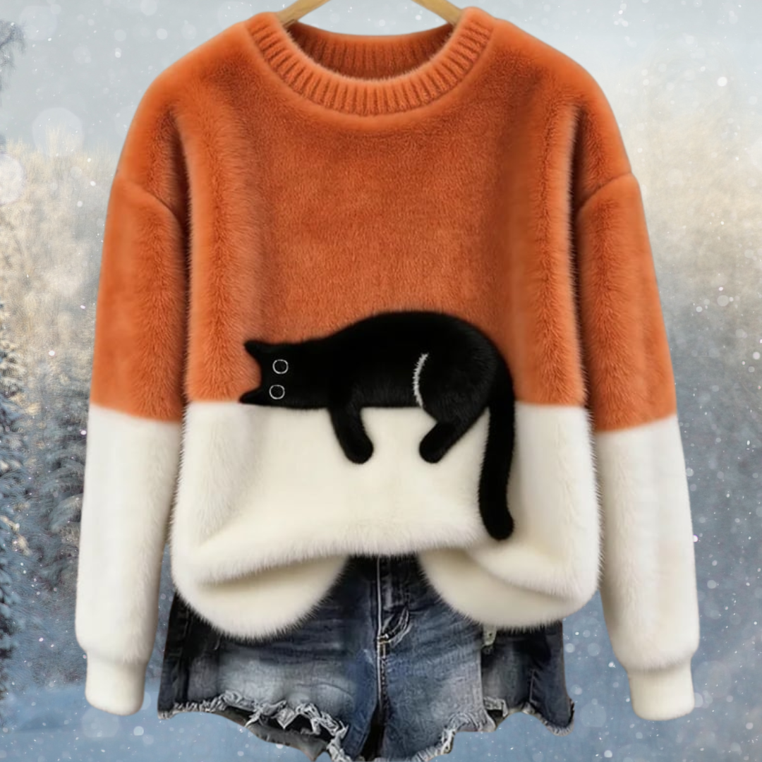 Sara | Maglione Caldo Da Donna Con Motivo Gatto