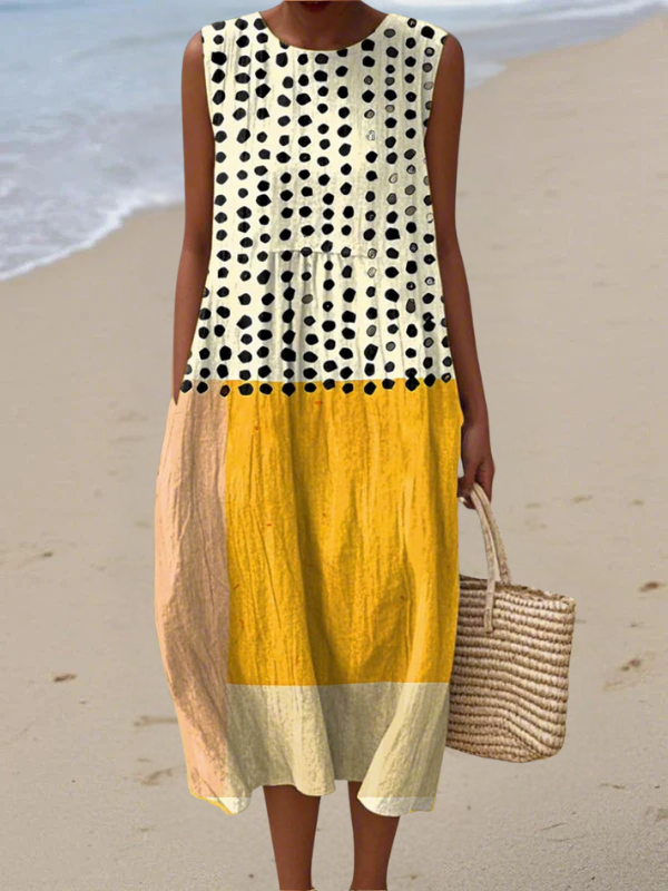 Leah | Vestito Midi Colorblock A Pois