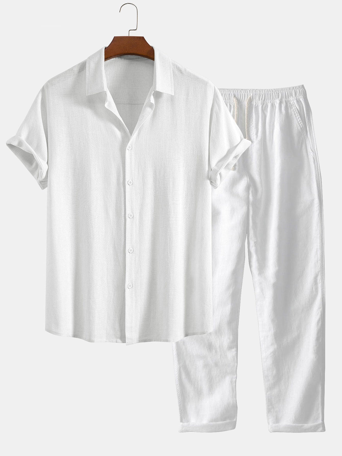 Camicia In Misto Lino E Viscosa Con Bottoni E Pantaloni Dritti In Lino