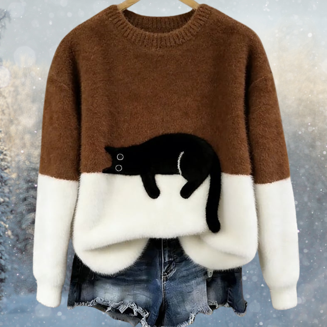 Sara | Maglione Caldo Da Donna Con Motivo Gatto