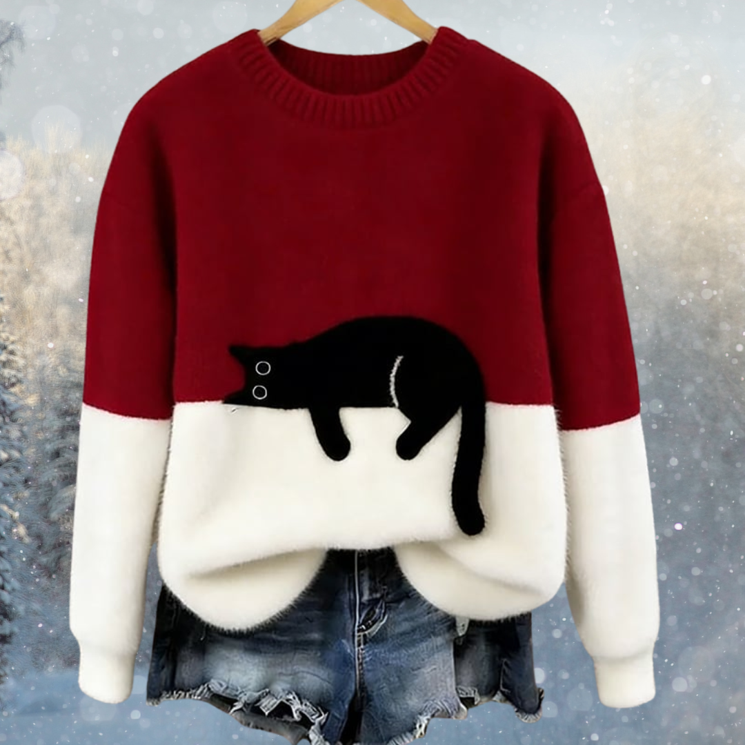 Sara | Maglione Caldo Da Donna Con Motivo Gatto