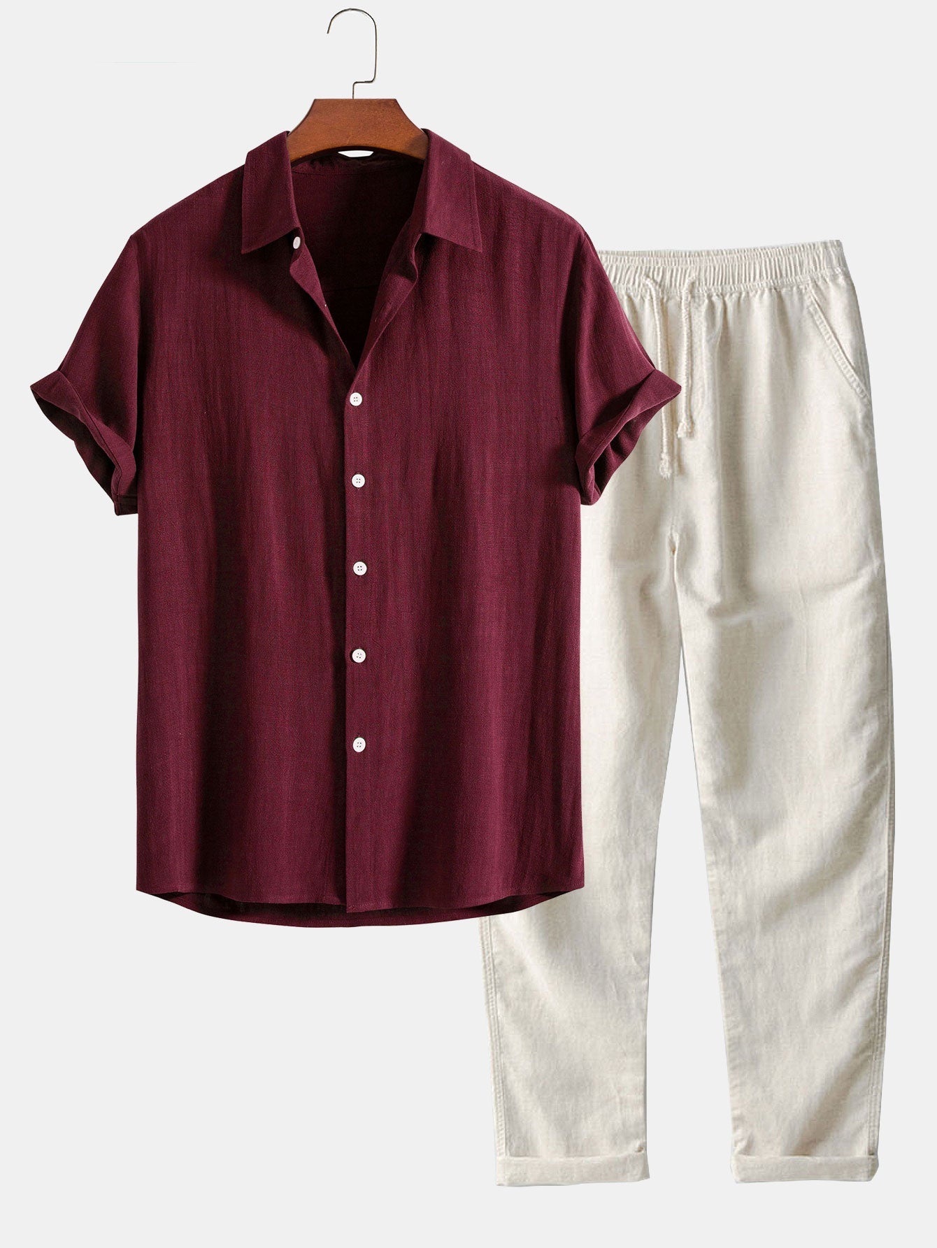 Camicia In Misto Lino E Viscosa Con Bottoni E Pantaloni Dritti In Lino