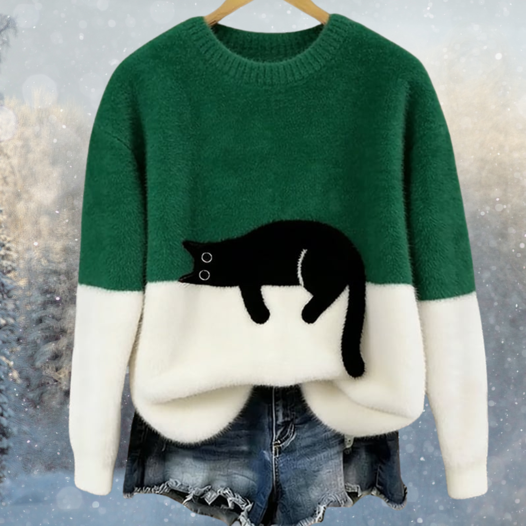 Sara | Maglione Caldo Da Donna Con Motivo Gatto