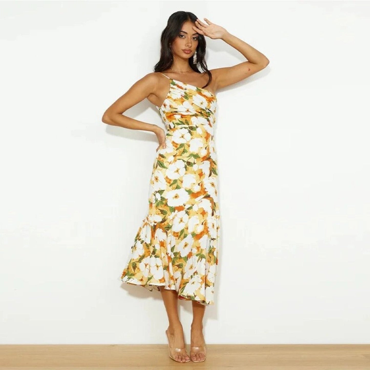 Serena - Abito Maxi Asimmetrico Con Motivo Floreale