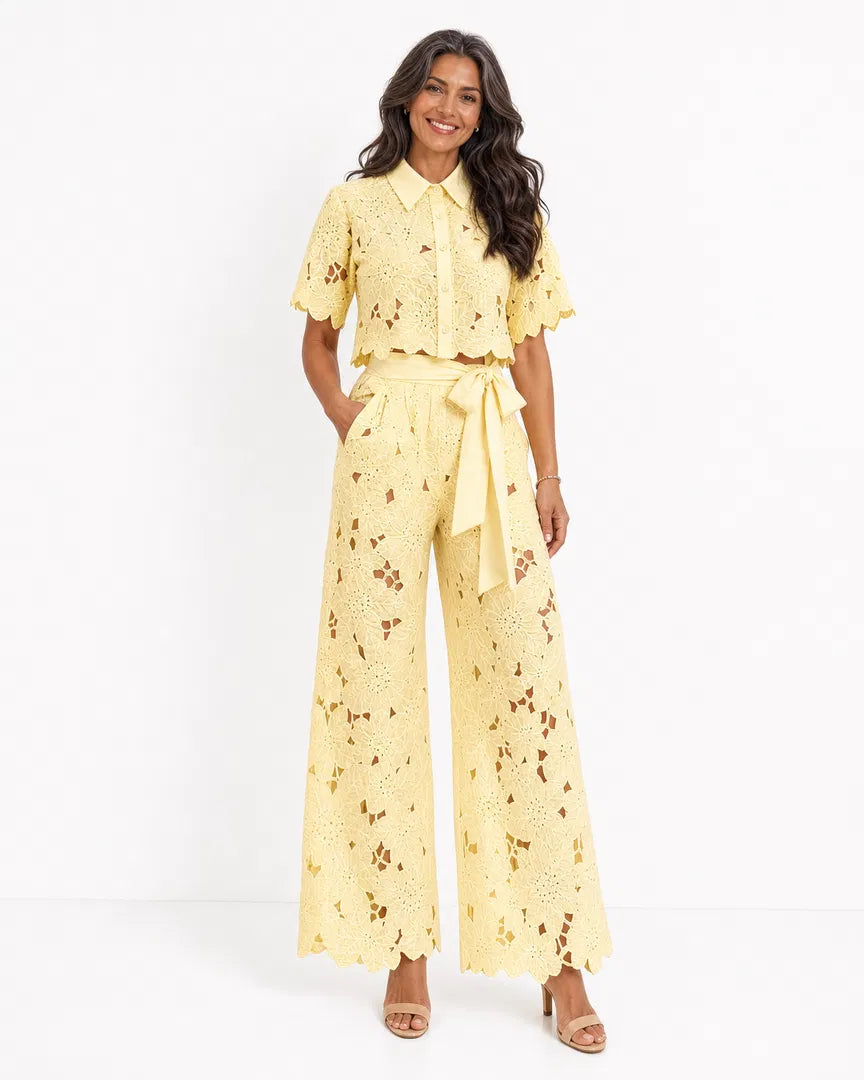 Completo Due Pezzi Donna | Pizzo Traforato & Pantalone a Palazzo