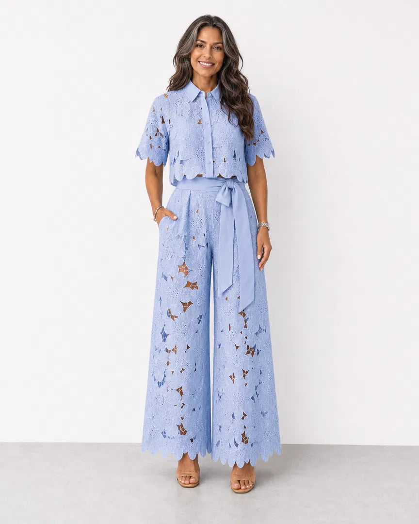 Completo Due Pezzi Donna | Pizzo Traforato & Pantalone a Palazzo