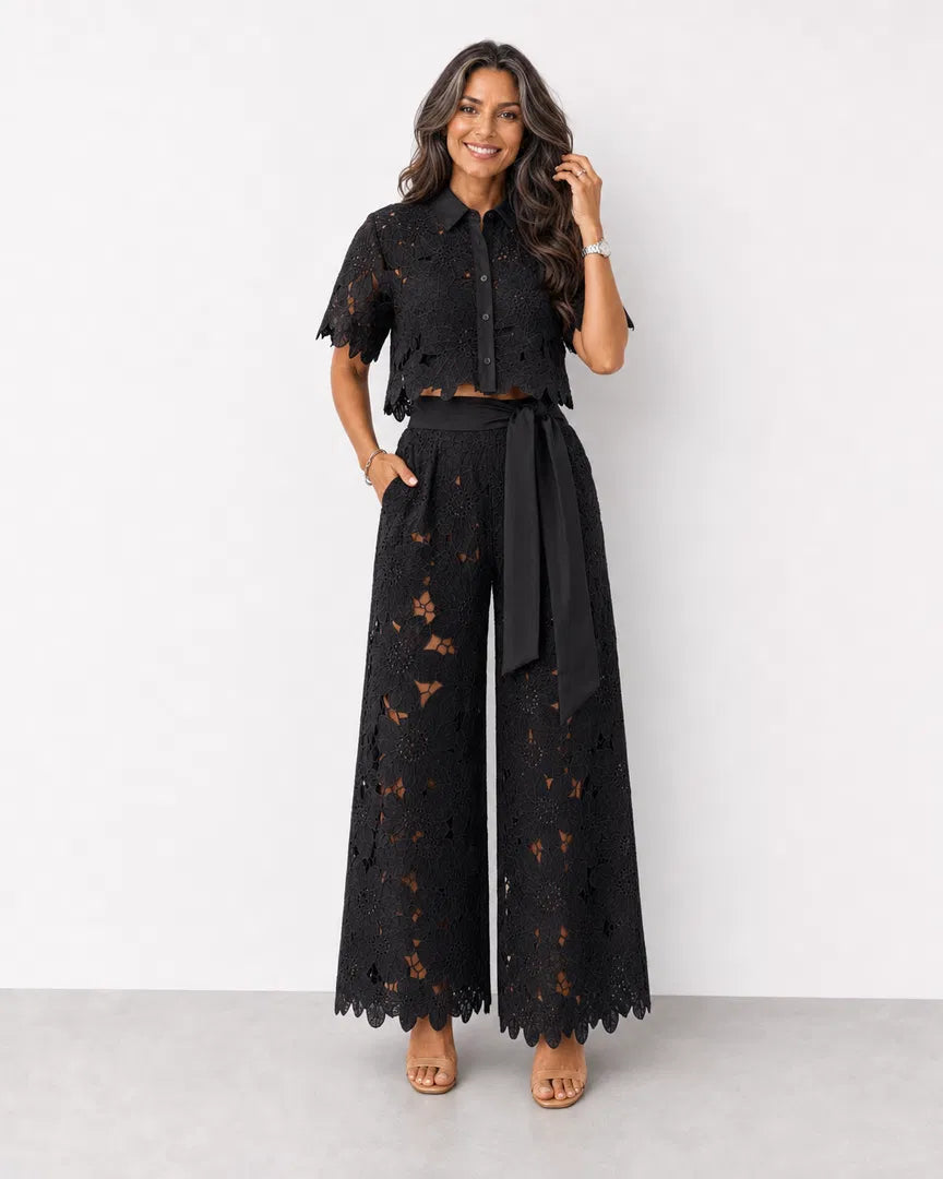 Completo Due Pezzi Donna | Pizzo Traforato & Pantalone a Palazzo