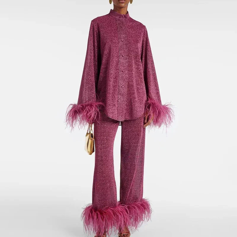Completo Loungewear Brillante con Piume per Donna | Maribel