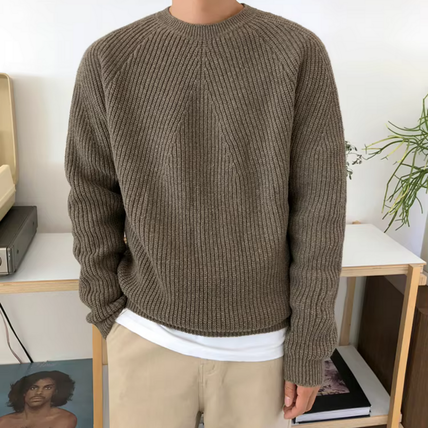 Maglione Cotone Struttura a Coste Per Uomo | Fynara Crema