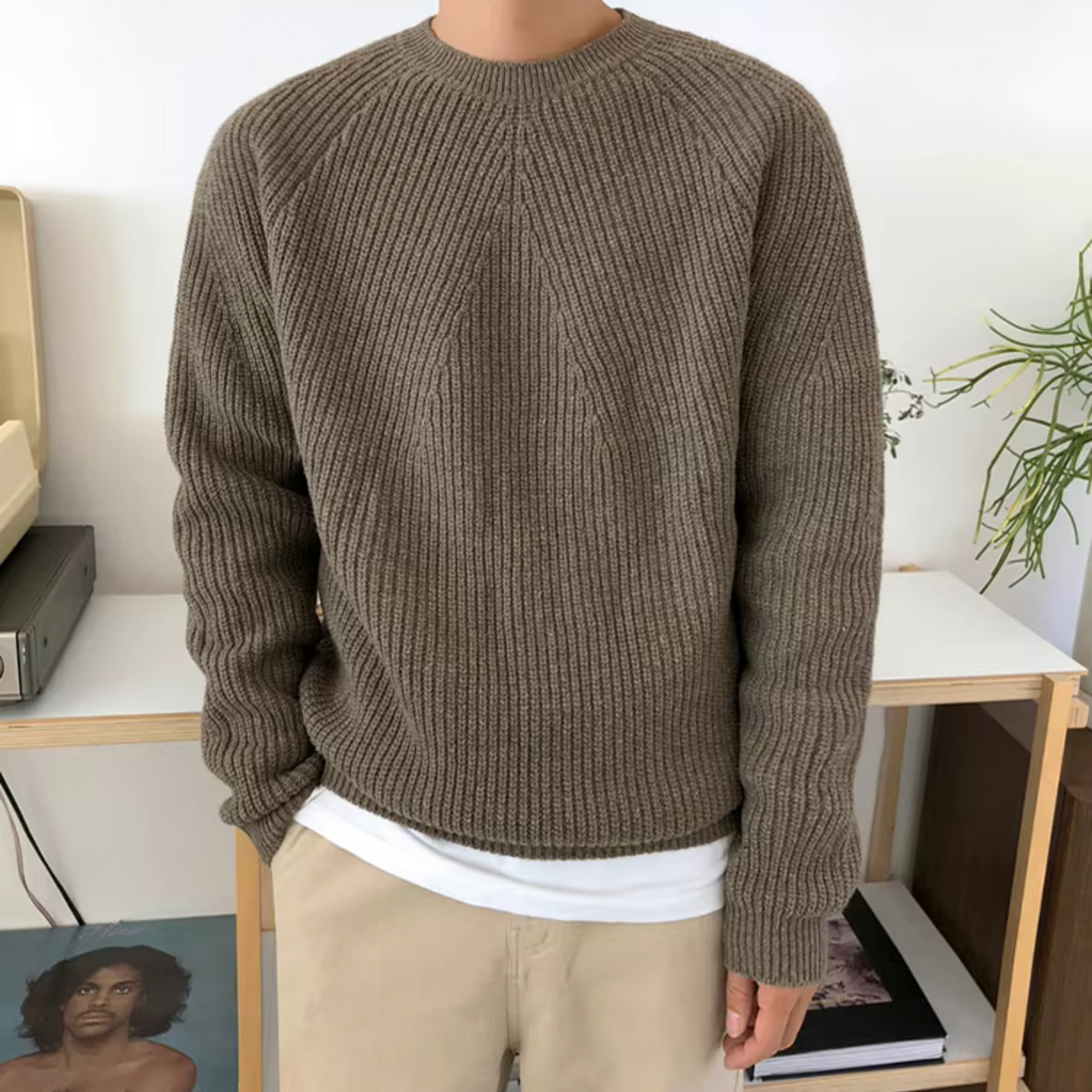 Maglione Cotone Struttura a Coste Per Uomo | Fynara Crema