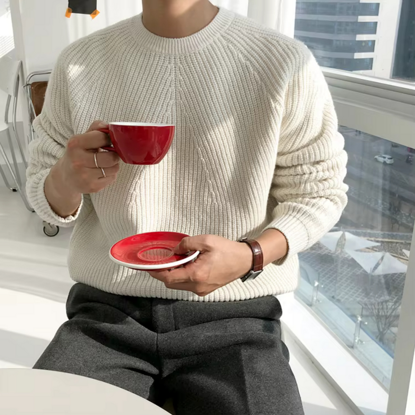 Maglione Cotone Struttura a Coste Per Uomo | Fynara Nero