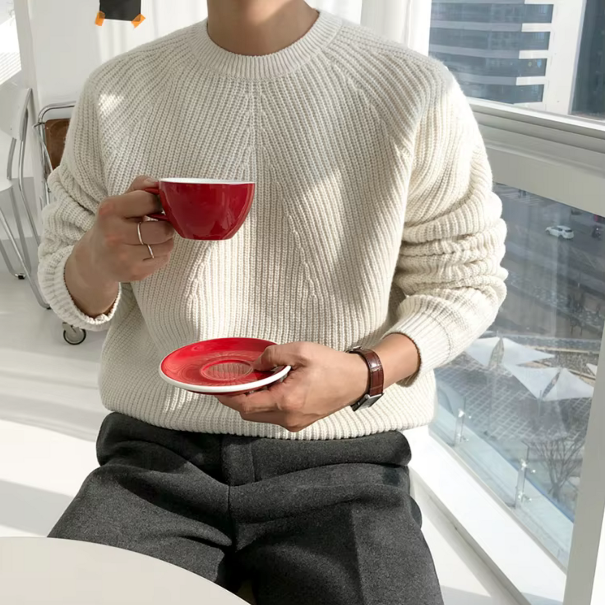 Maglione Cotone Struttura a Coste Per Uomo | Fynara Nero
