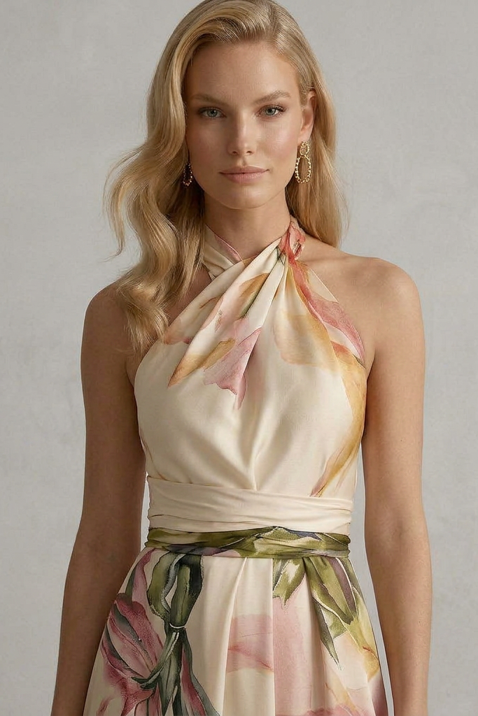 Liora | Abito Lungo Con Scollo Halter Floreale