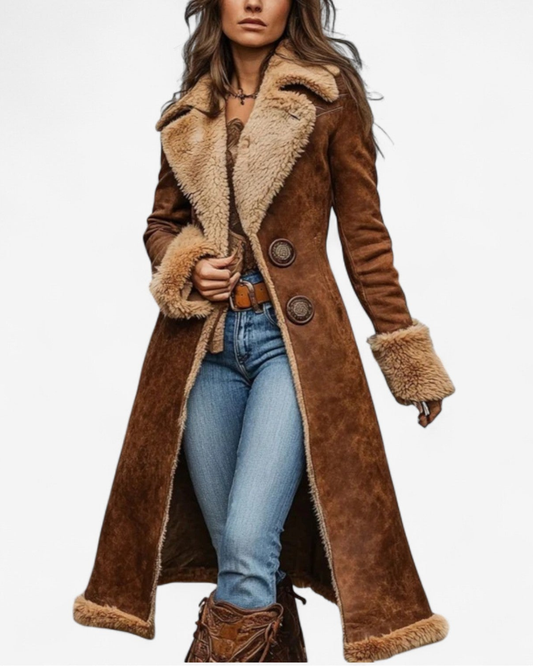 Nuvia | Cappotto Lungo di Ispirazione Vintage con Pelliccia