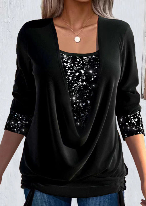 Talía | Blusa con Dettagli Luminosi e Scollo Drappeggiato