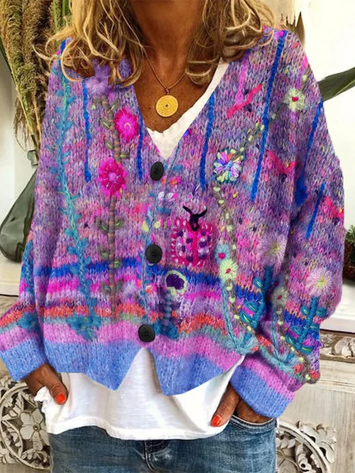 Fiona - Cardigan Di Flanella Con Bottoni Casual e Allentati