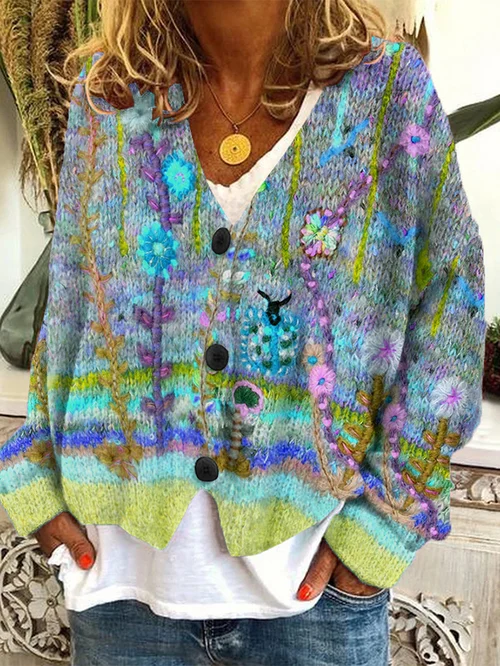 Fiona - Cardigan Di Flanella Con Bottoni Casual e Allentati