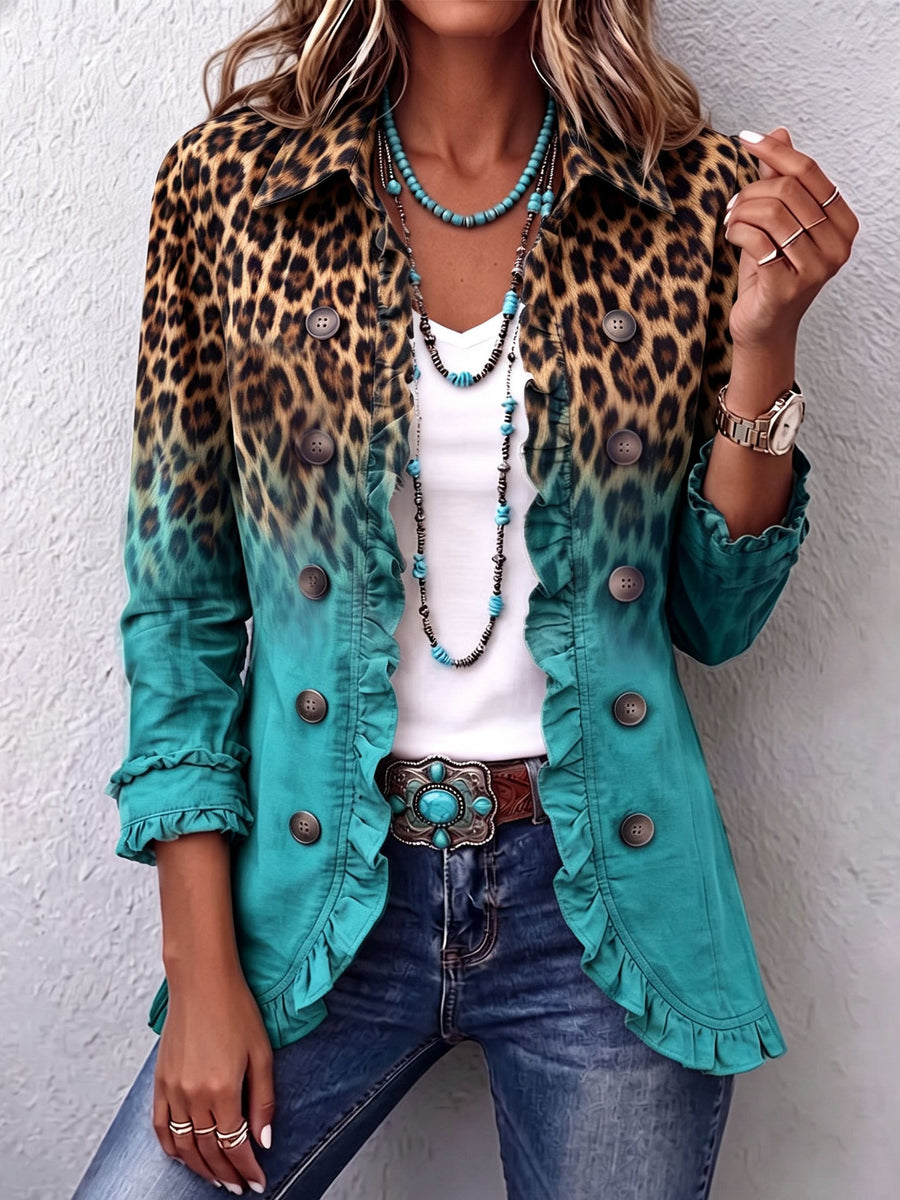 Dominique | Giacca Blazer Leopardata Con Effetto Ombré E Volant
