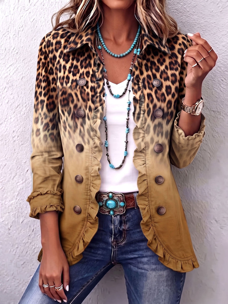 Dominique | Giacca Blazer Leopardata Con Effetto Ombré E Volant