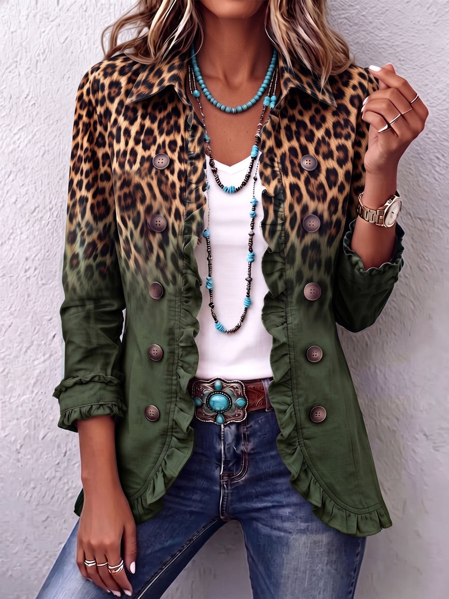 Dominique | Giacca Blazer Leopardata Con Effetto Ombré E Volant