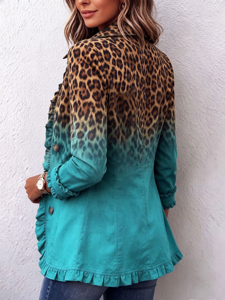 Dominique | Giacca Blazer Leopardata Con Effetto Ombré E Volant
