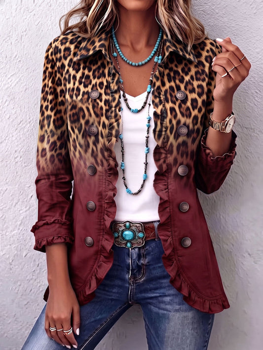 Dominique | Giacca Blazer Leopardata Con Effetto Ombré E Volant
