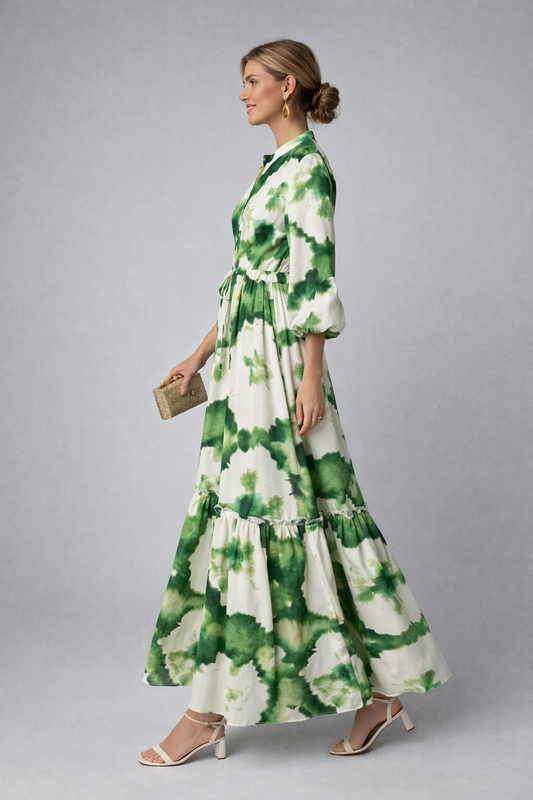 Elna | Abito Estivo Lungo Con Maniche Lunghe E Scollo A V, Per Un'Eleganza Disinvolta.