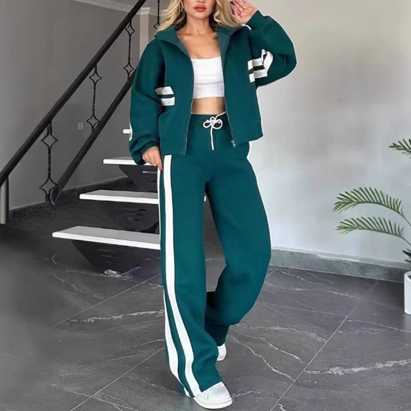 Ambra | Completo Tuta Da Casa Con Zip E Dettagli A Righe A Contrasto Da Donna