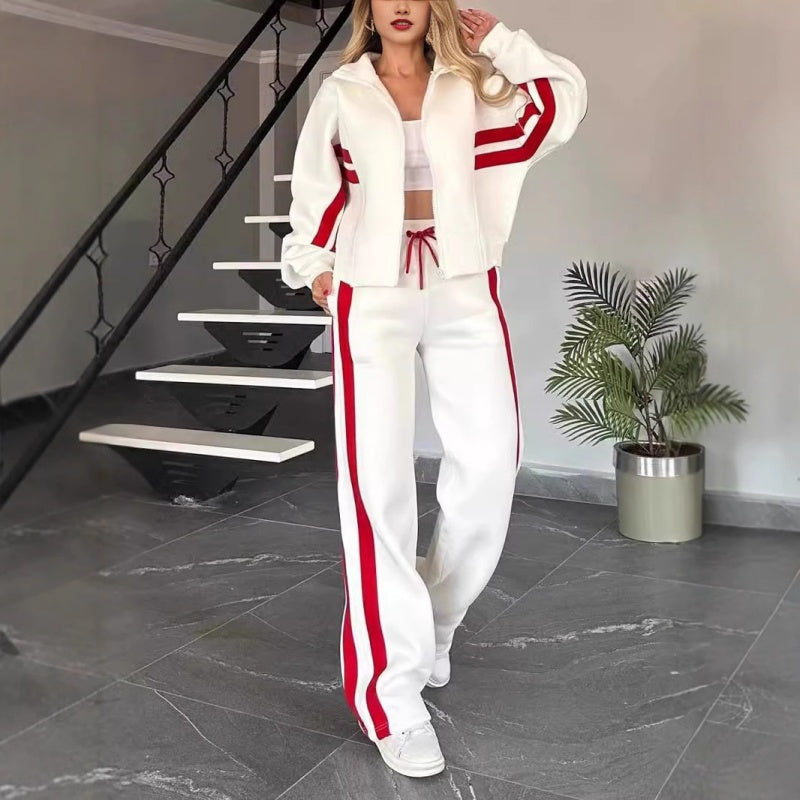 Ambra | Completo Tuta Da Casa Con Zip E Dettagli A Righe A Contrasto Da Donna