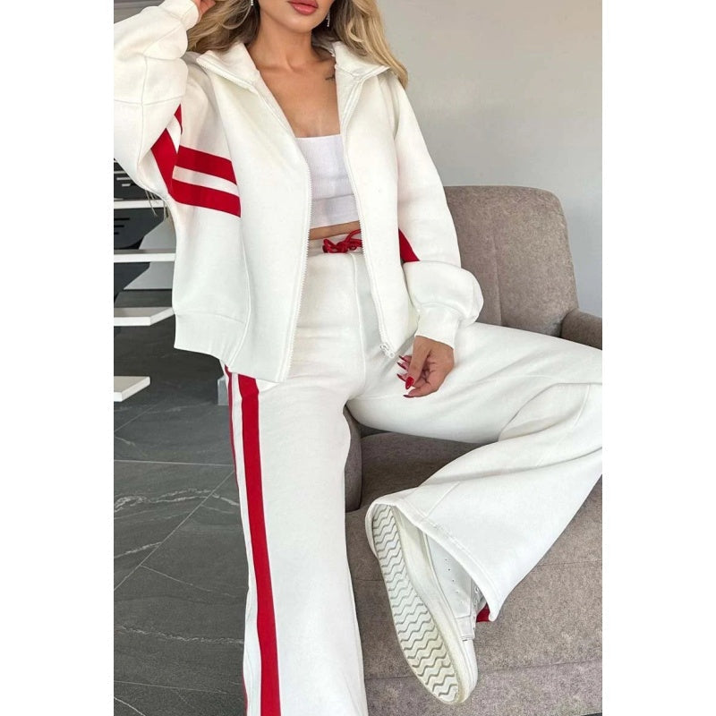 Ambra | Completo Tuta Da Casa Con Zip E Dettagli A Righe A Contrasto Da Donna
