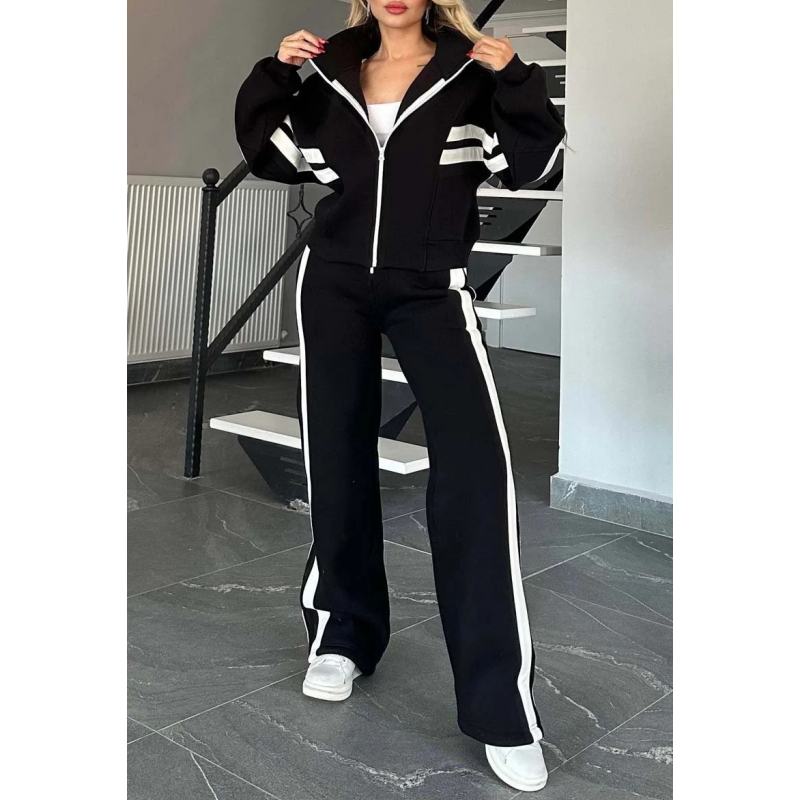 Ambra | Completo Tuta Da Casa Con Zip E Dettagli A Righe A Contrasto Da Donna