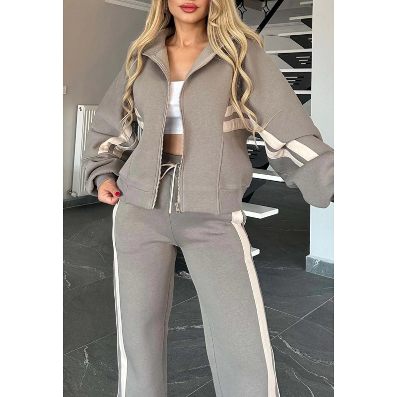 Ambra | Completo Tuta Da Casa Con Zip E Dettagli A Righe A Contrasto Da Donna