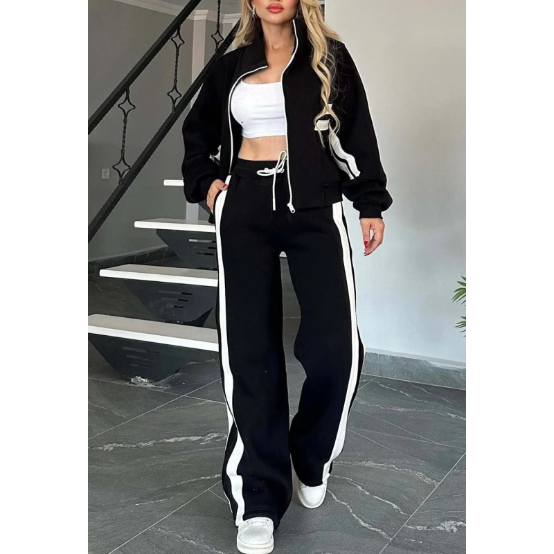 Ambra | Completo Tuta Da Casa Con Zip E Dettagli A Righe A Contrasto Da Donna